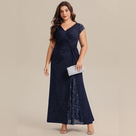 None Dresses & Skirts - 🆕 Plus Size Knotted Knit Cap Sleeve Maxi Glitter Evening Dress